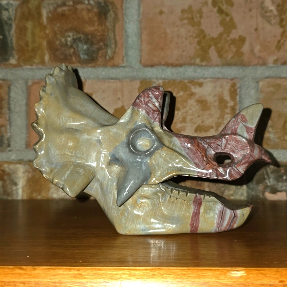 Huge Jasper & Mookaite Dinosaur Skull!!! 🩶❤️